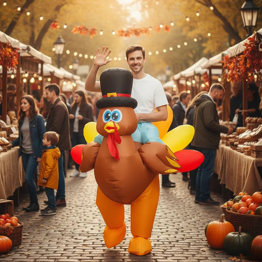 Adult Inflatable Turkey Costume Funny Blow Up Suit for Men Women Thanksgiving Halloween Party Cosplay Outfit