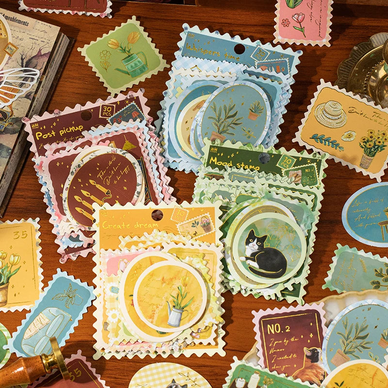 30 pcs Slow paced lifestyle series Postage stamp theme stickers Scrapbooking Material handmade Diary Album Junk Journal Supplies