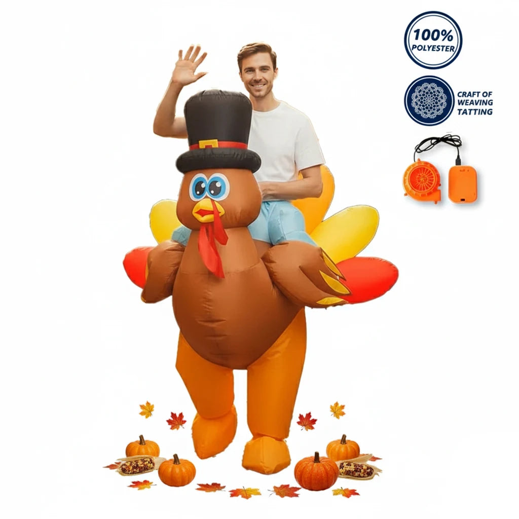 Adult Inflatable Turkey Costume Funny Blow Up Suit for Men Women Thanksgiving Halloween Party Cosplay Outfit