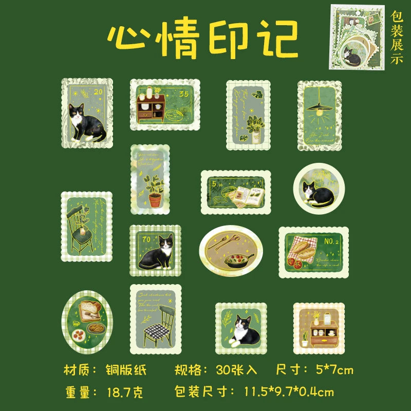 30 pcs Slow paced lifestyle series Postage stamp theme stickers Scrapbooking Material handmade Diary Album Junk Journal Supplies