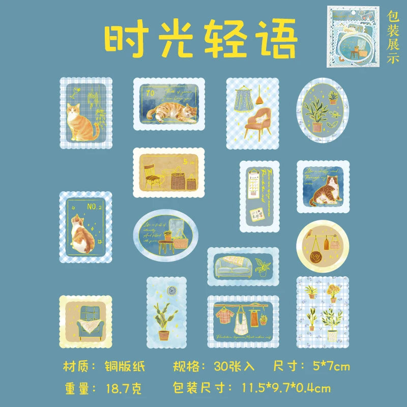 30 pcs Slow paced lifestyle series Postage stamp theme stickers Scrapbooking Material handmade Diary Album Junk Journal Supplies